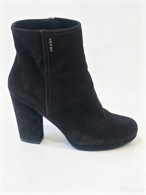 Prada Dark Brown Suede Platform Ankle Boots